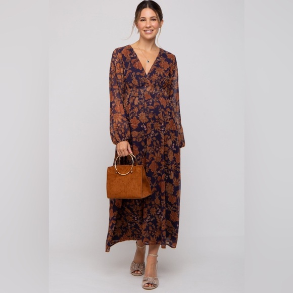 Pinkblush chiffon floral long sleeve midi nwot - Picture 1 of 7